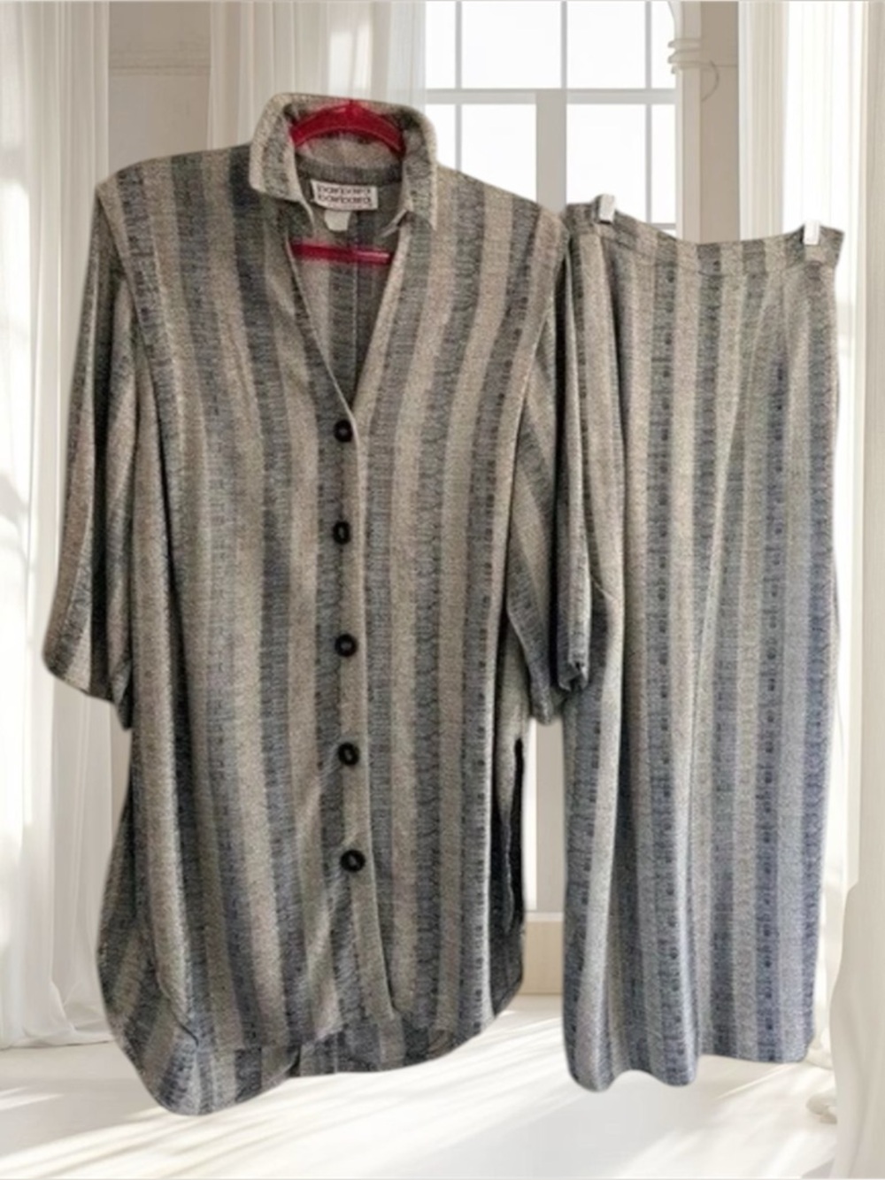 VTG Barbara Barbara California Blue Gray Rayon Casual Skirt Suit Size XS/S